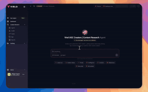 1-minute demo, sped up: using Virlo to find viral content ideas in 3 prompts