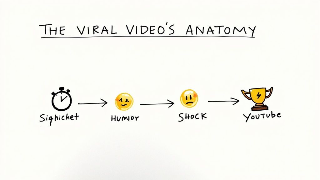 A person watching viral videos on a smartphone, with engagement icons floating around