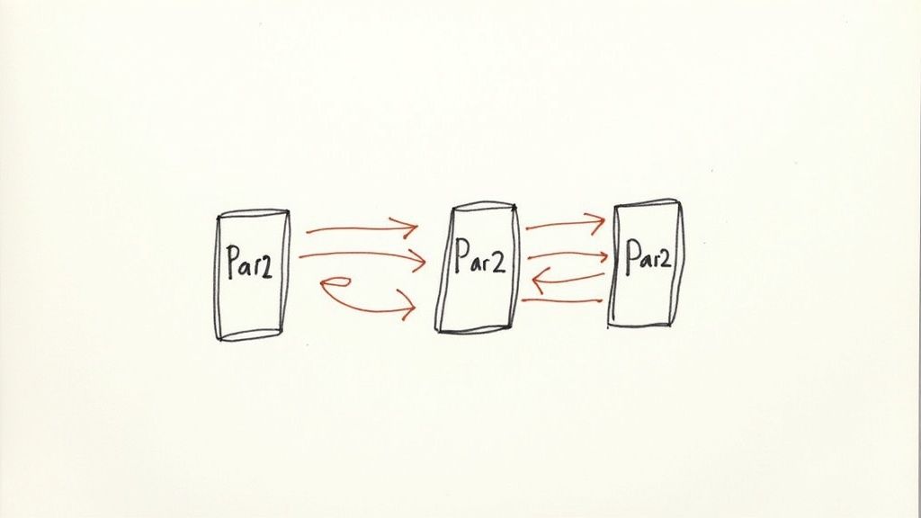 A graphic illustrating the concept of expanding a single content idea into a multi-part series, with icons for Part 1, Part 2, and Part 3.