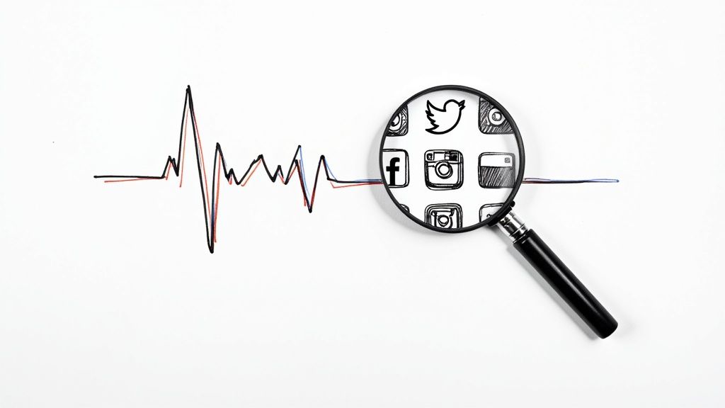A person analyzing charts and graphs on multiple screens, symbolizing a social media audit.