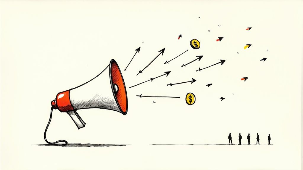 A digital marketing professional analyzing paid social media ad performance on a laptop, showing graphs and charts.