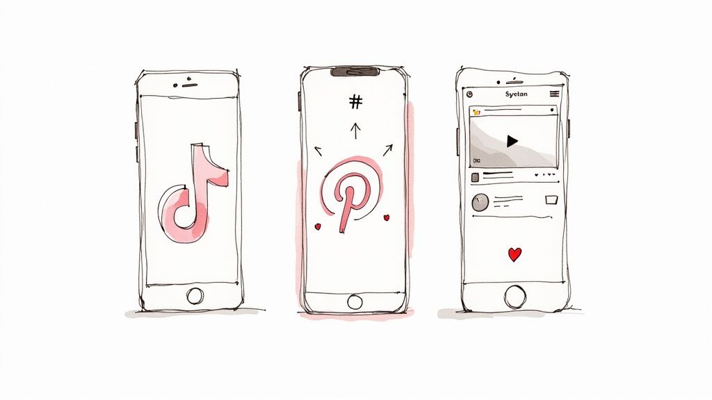 People on their phones looking at social media trends