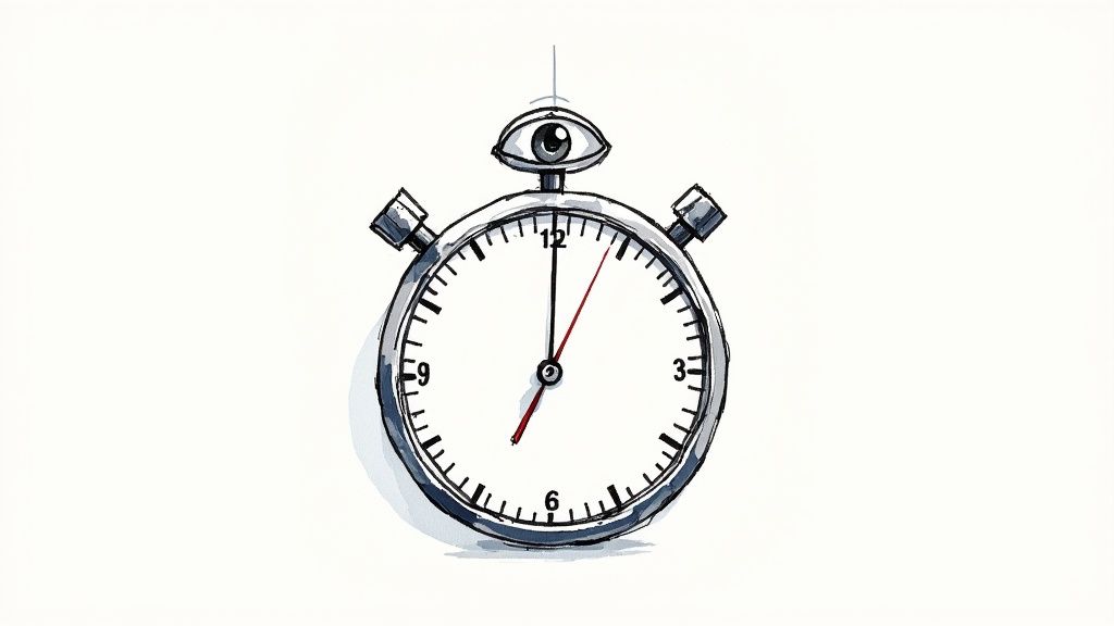 Overlay of a ticking stopwatch and a play button to emphasize quick hooks