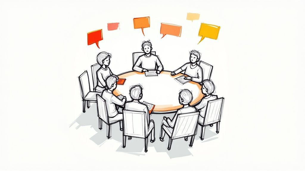 A group of diverse people interacting joyfully within a large, glowing social media icon, representing a vibrant online community.