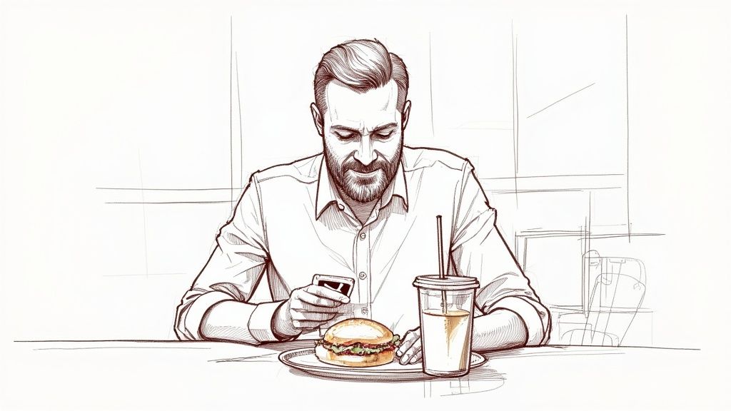 Infographic showing key data about Thursday 12:00 PM EST - The Lunch Break Peak