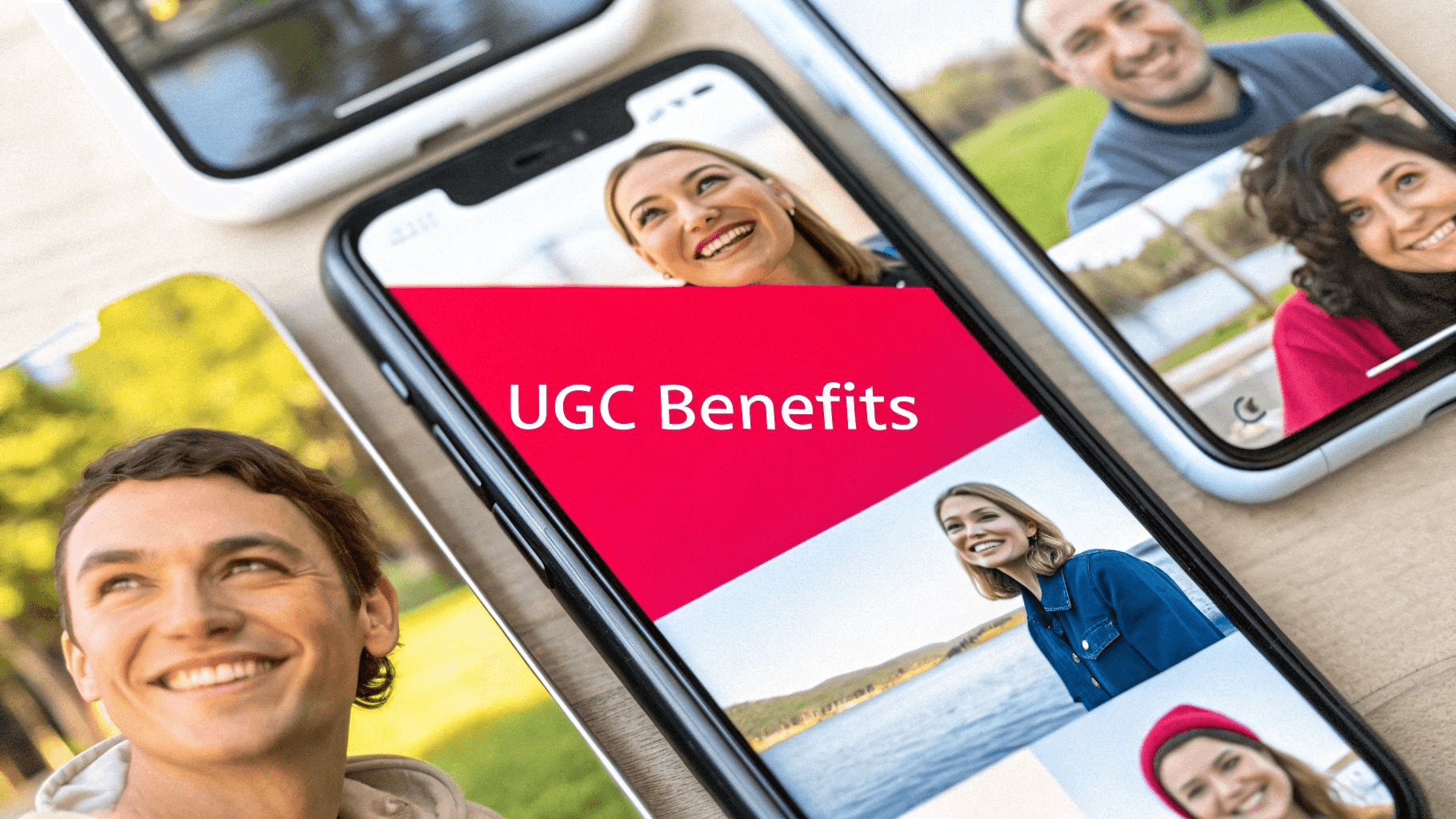 Smartphones displaying various UGC benefits -  Benefits of UGC