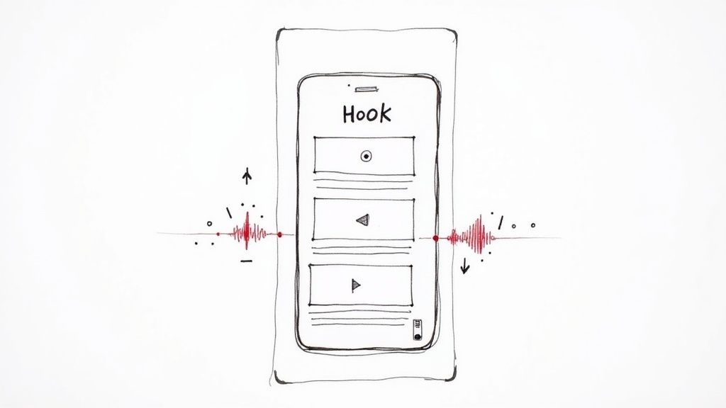 A close-up shot of a smartphone screen showing a dynamic, colorful short-form video being edited, with icons for music and text overlay visible.